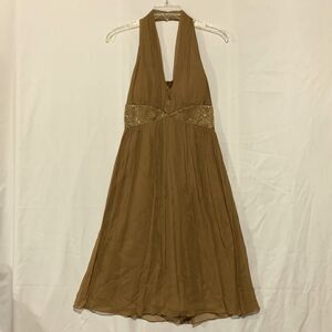 MAGGY London silk halter dress sequin trimmed back zip closure lined NWT size 2